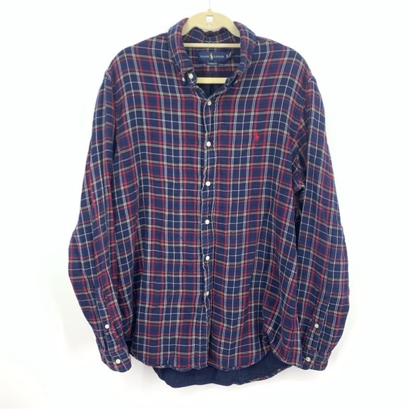 Ralph Lauren Men Size XL Shirt Button Down Top Blue Red Checkered Plaid Lined - Picture 1 of 8